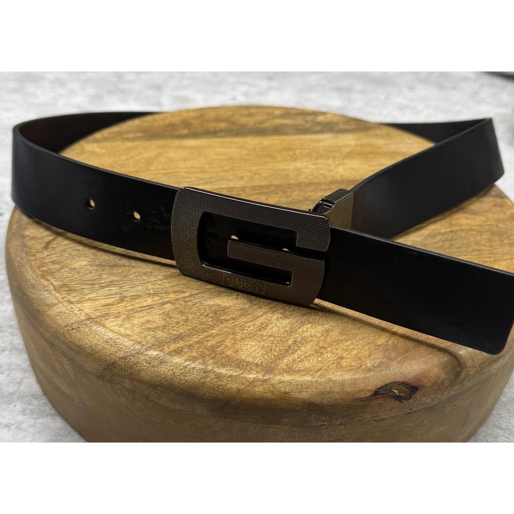 Guess Belt Mens‎ 32 Black Synthetic Leather Logo G Buckle Dress Casual Strap